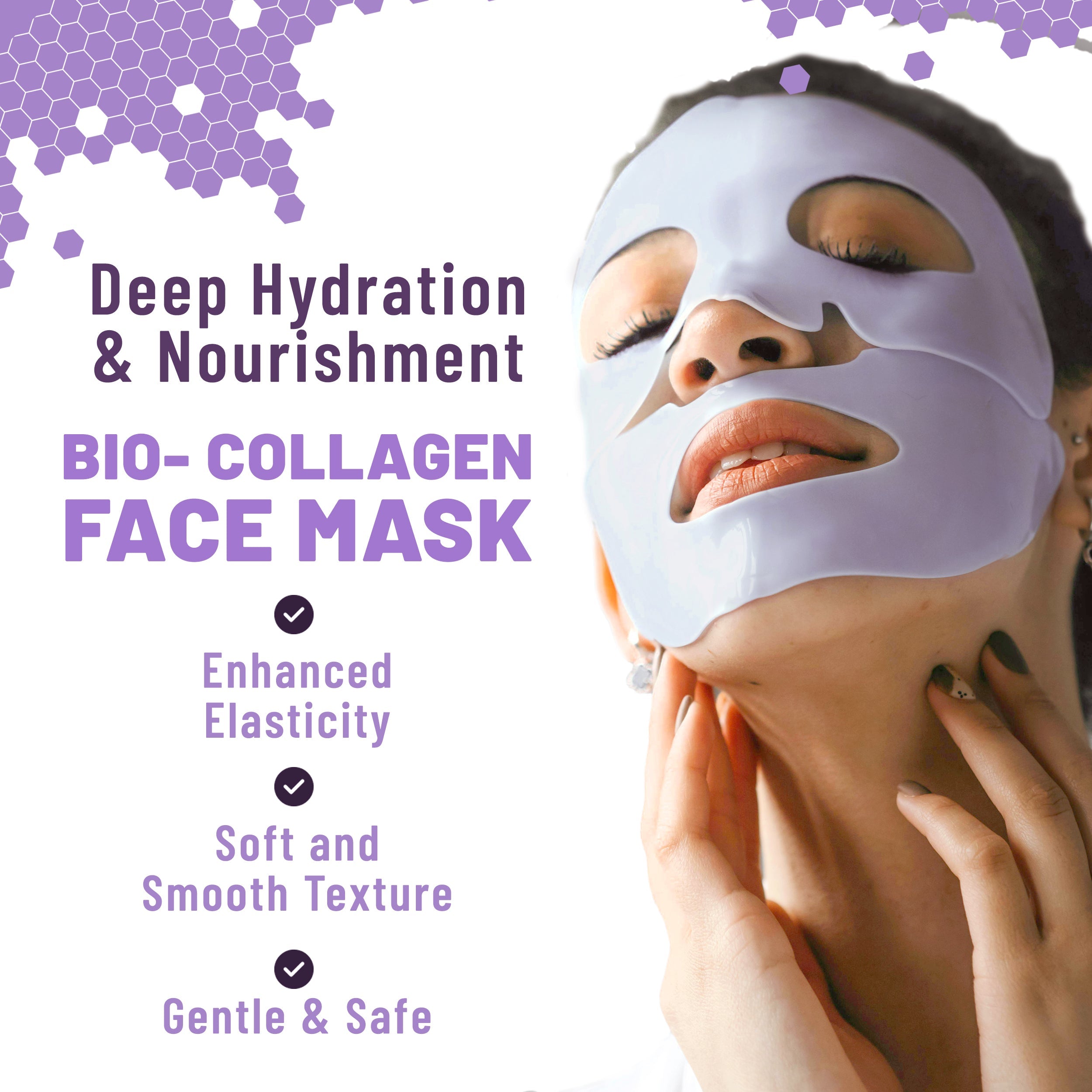 Bio-Collagen Hydrogel Face Mask Purple Edition, Hydrating & Nourishing Mask with Collagen, Hyaluronic Acid & Niacinamide, 6 masks