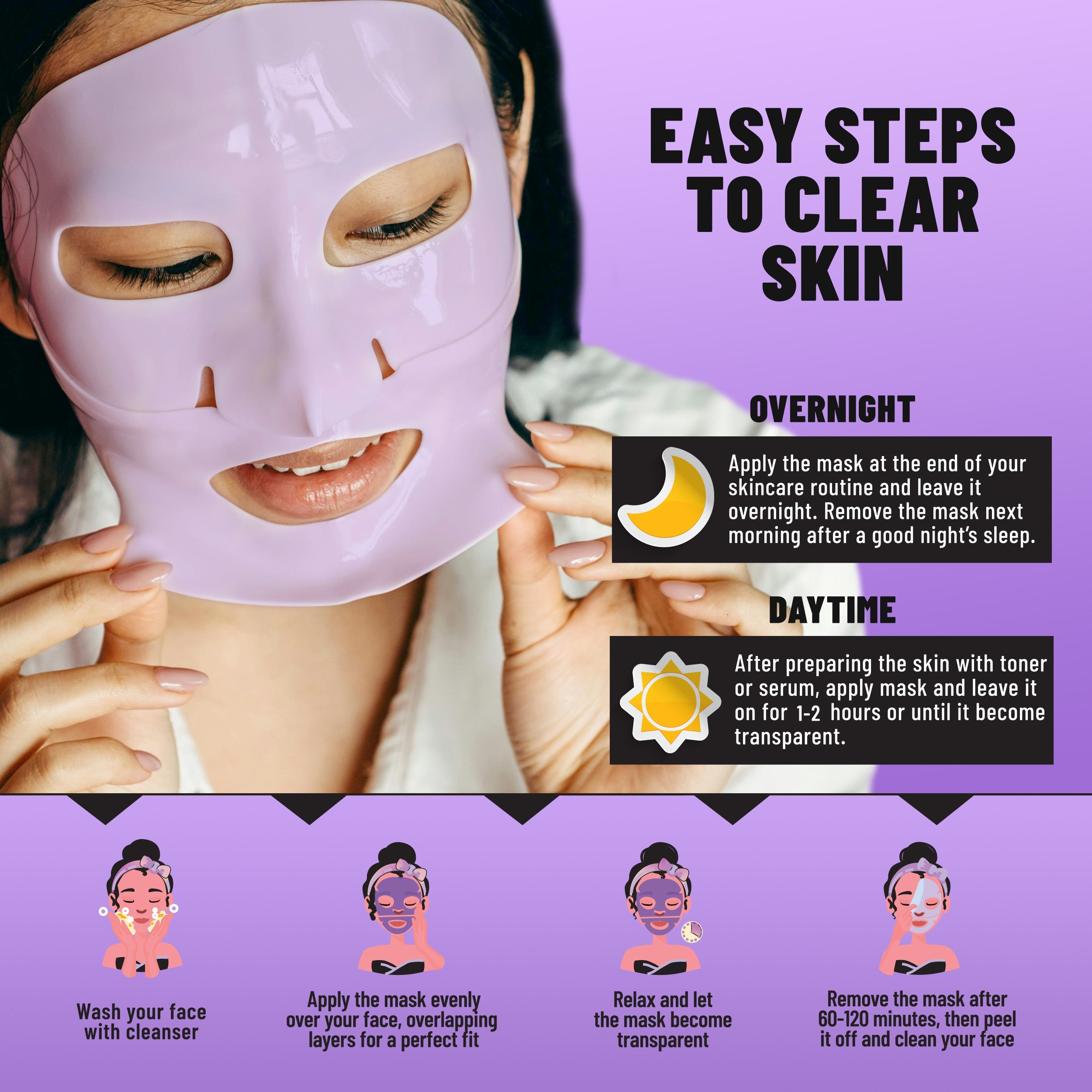 Bio-Collagen Hydrogel Face Mask Purple Edition, Hydrating & Nourishing Mask with Collagen, Hyaluronic Acid & Niacinamide, 6 masks