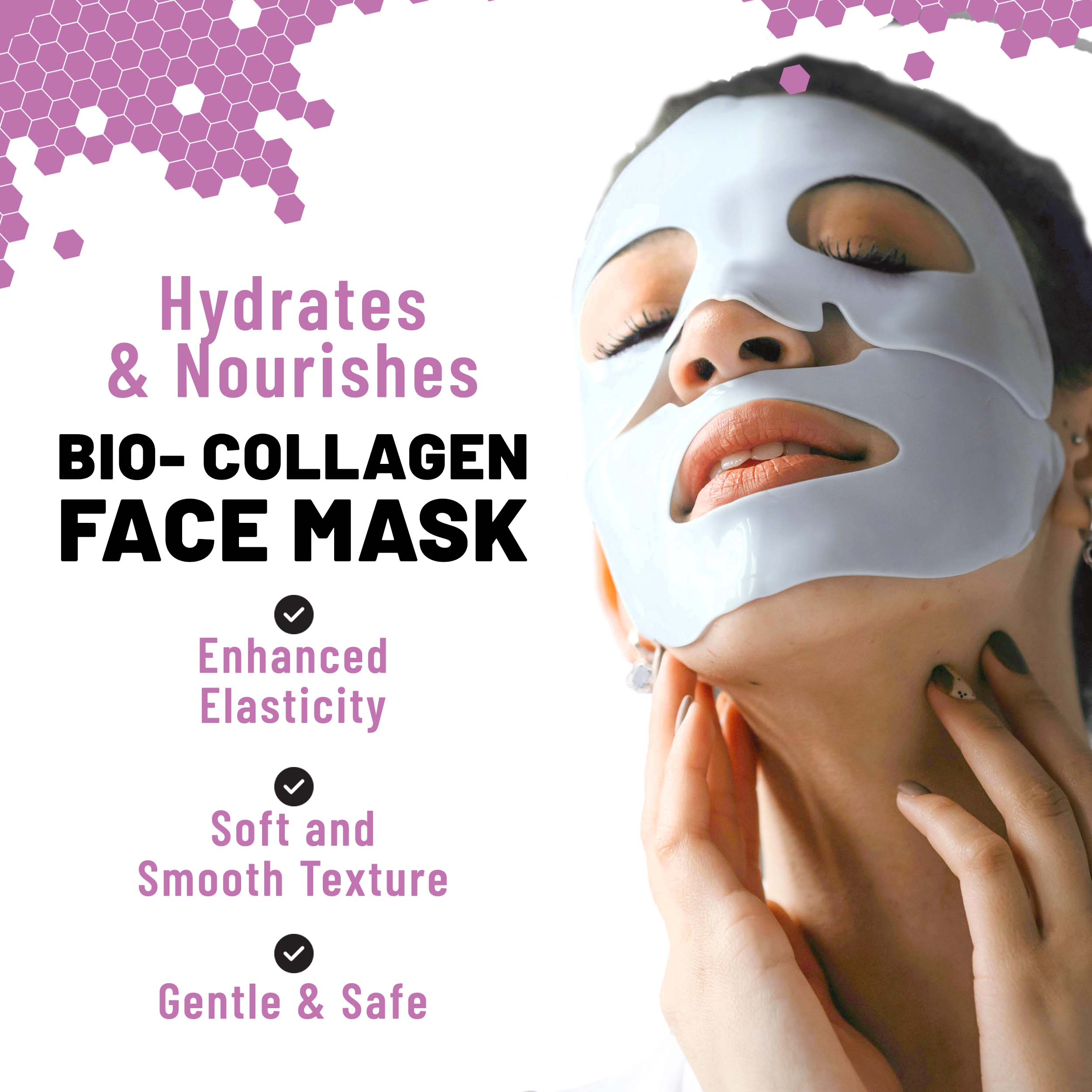 Bio-Collagen Hydrogel Face Mask, Hydrating & Nourishing Mask with Collagen, Hyaluronic Acid & Niacinamide, 6 masks