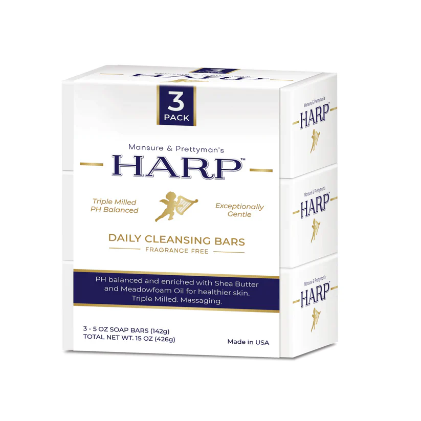 HARP® FRAGRANCE FREE Body Wash Bar – pH Balanced (5.0–6.0) Syndet Cleanser, No Lye, Non-Comedogenic, Gentle for Sensitive & Dry Skin, With Shea Butter & Borage Oil. 5oz Bars